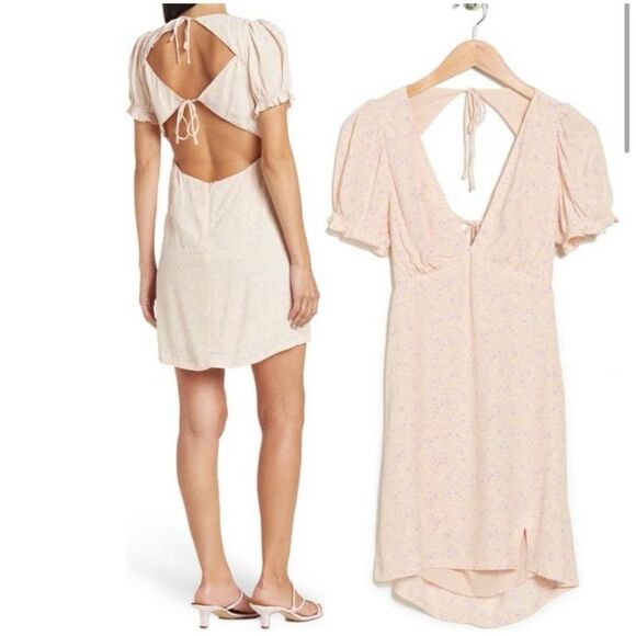 Sophie Rue deep V neck short sleeve Floral Open Back mini Sz Large Dress - Picture 1 of 9